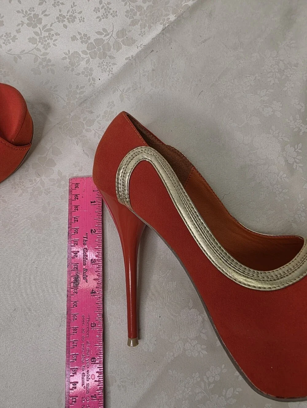 De Blossom Collection Sylvia-2 Orange Faux Suede Peep Toe Platform Heels 7.5